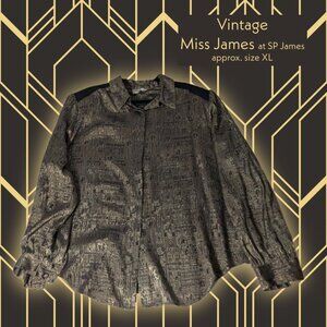 Vintage XL 80s Miss James at SP James Metallic Bronze/Black Button-Down Shirt